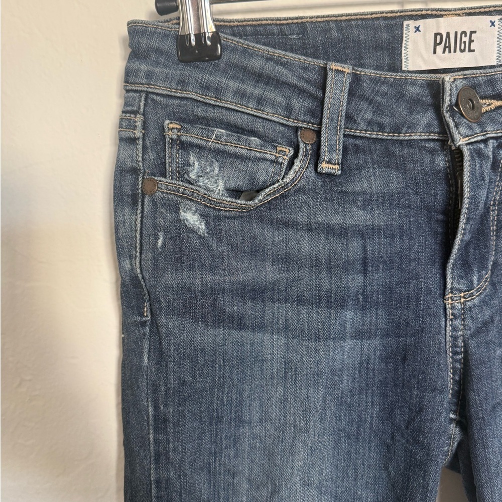 PAIGE Women's Dark Blue Ripped Skinny Jeans - Picture 2 of 7